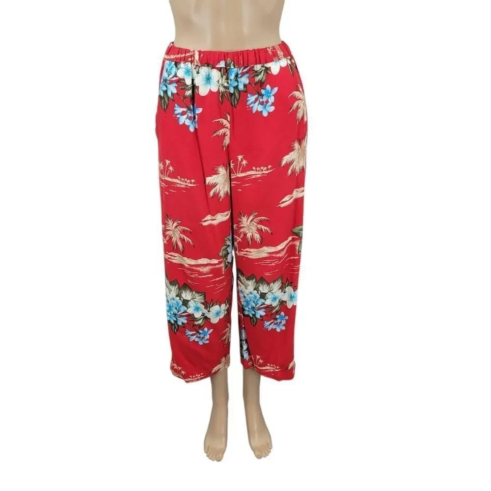 Coldwater Creek Red Tropical Print Cropped Pants